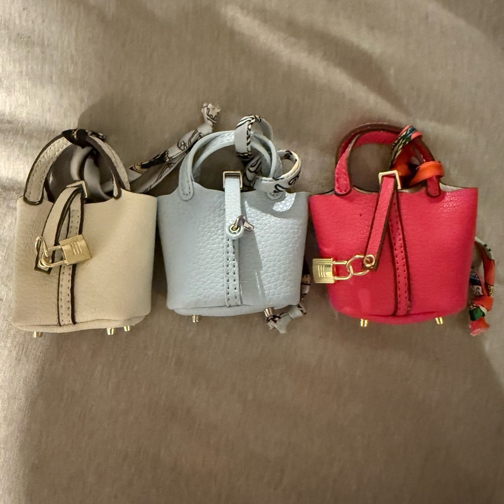 Bundle of 3 Cute Designer Inspired Bags  - Beige, Light Blue, and Reddish Pink